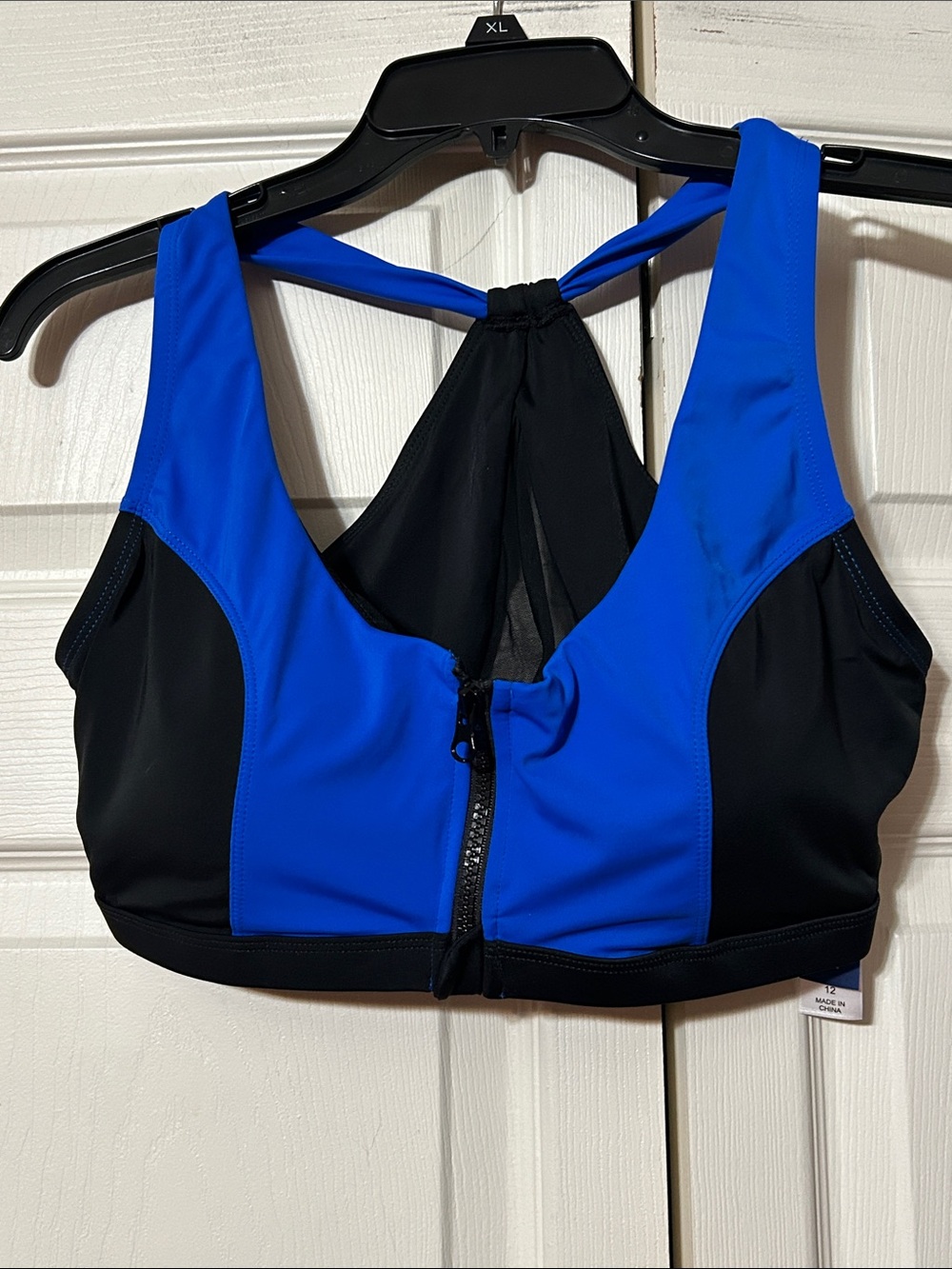 Swimsuits for All sz 12 - Women's Front-Zip Sports Swim Top - Black & Royal Blue